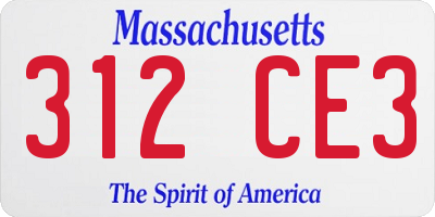 MA license plate 312CE3
