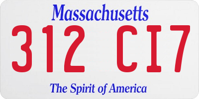 MA license plate 312CI7