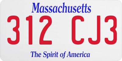 MA license plate 312CJ3