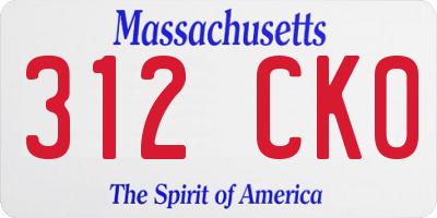 MA license plate 312CK0