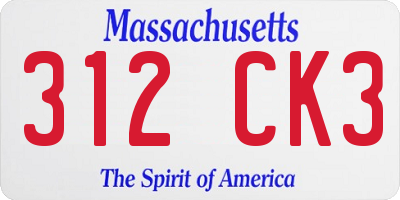 MA license plate 312CK3