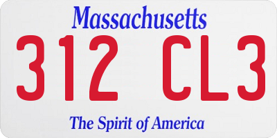 MA license plate 312CL3