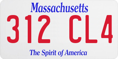 MA license plate 312CL4