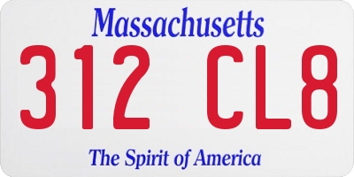 MA license plate 312CL8