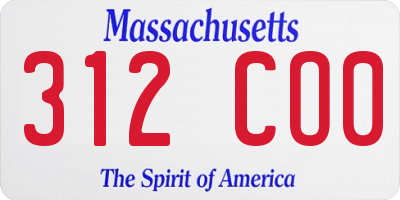 MA license plate 312CO0