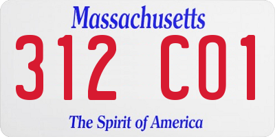 MA license plate 312CO1