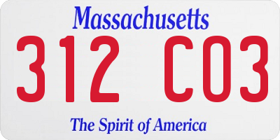 MA license plate 312CO3