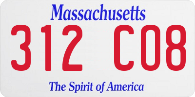 MA license plate 312CO8