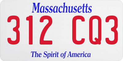 MA license plate 312CQ3