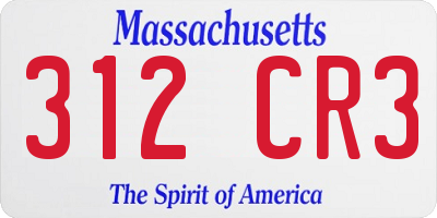 MA license plate 312CR3