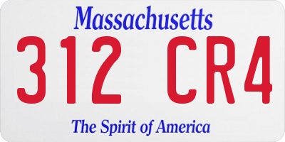 MA license plate 312CR4
