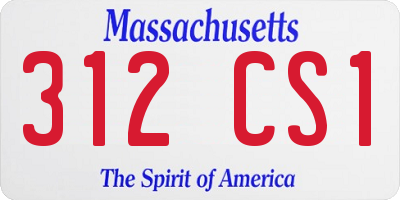 MA license plate 312CS1