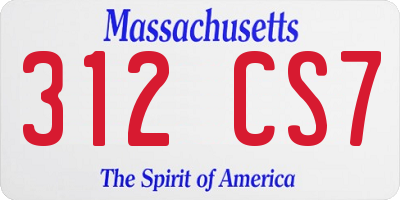 MA license plate 312CS7