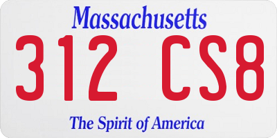 MA license plate 312CS8