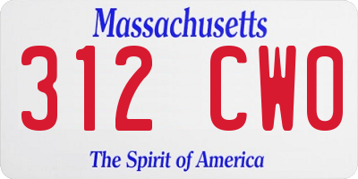 MA license plate 312CW0