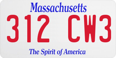MA license plate 312CW3
