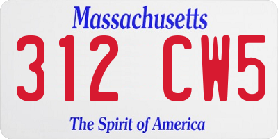 MA license plate 312CW5