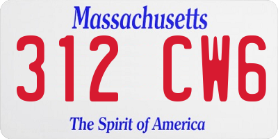 MA license plate 312CW6