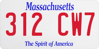 MA license plate 312CW7