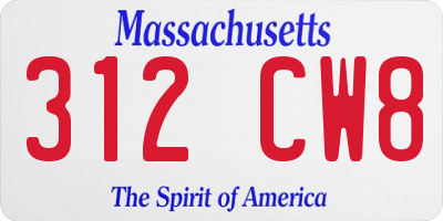 MA license plate 312CW8