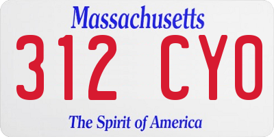 MA license plate 312CY0