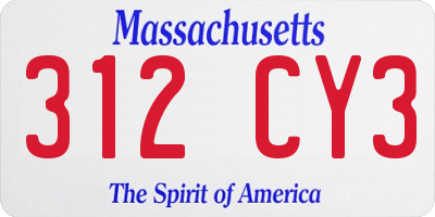 MA license plate 312CY3