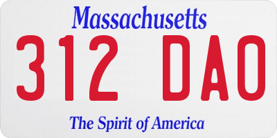 MA license plate 312DA0