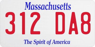 MA license plate 312DA8