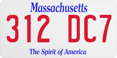 MA license plate 312DC7