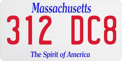 MA license plate 312DC8