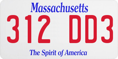MA license plate 312DD3