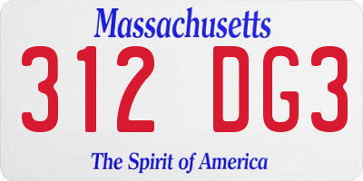 MA license plate 312DG3