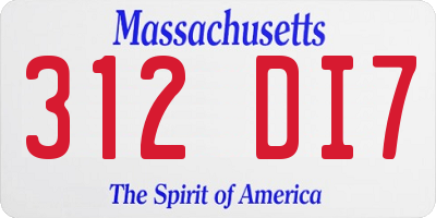 MA license plate 312DI7