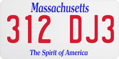 MA license plate 312DJ3