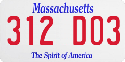 MA license plate 312DO3