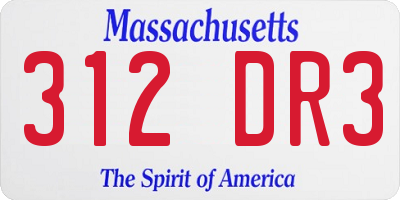 MA license plate 312DR3