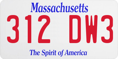 MA license plate 312DW3
