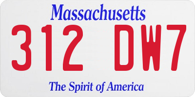 MA license plate 312DW7