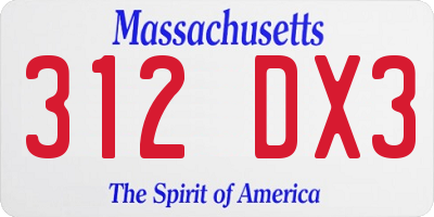 MA license plate 312DX3
