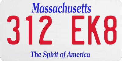 MA license plate 312EK8
