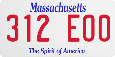 MA license plate 312EO0