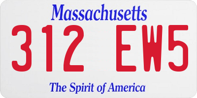 MA license plate 312EW5
