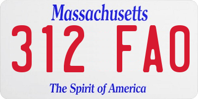 MA license plate 312FA0