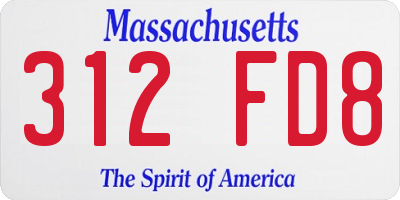 MA license plate 312FD8