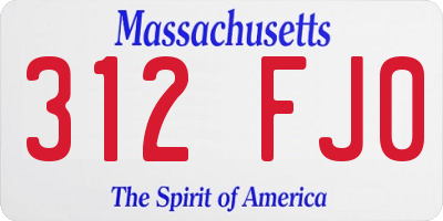 MA license plate 312FJ0