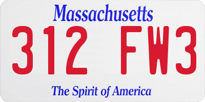 MA license plate 312FW3