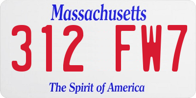 MA license plate 312FW7