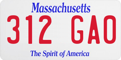 MA license plate 312GA0
