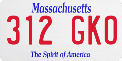 MA license plate 312GK0