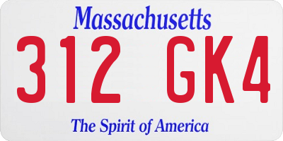 MA license plate 312GK4